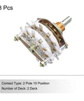 Two Pole Ten Position Rotary Switch 2P10T Band Selector Two Deck 42mm Diameter 9.8mm Thread for TV Radio, 3 Pack