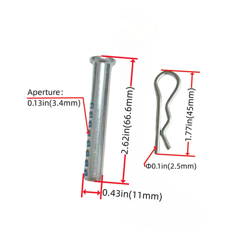 Adjustable Porous Clevis Pin Kit With Spring Steel 8 Hole Pin And R Clip, Galvanized Extended 7 16 Inch Diameter, dimensions shown
