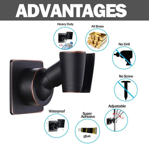 Heavy Duty Brass Shower Head Holder Wall Mount Bracket with 360 Degree Adjustable Rotating Mount, Oil Rubbed Bronze Finish, No Drill Installation