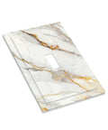 One Gang Light Switch Cover Plate White Gold Marble Wall Faceplate With Painted Screws Decorative Toggle Plate angled view