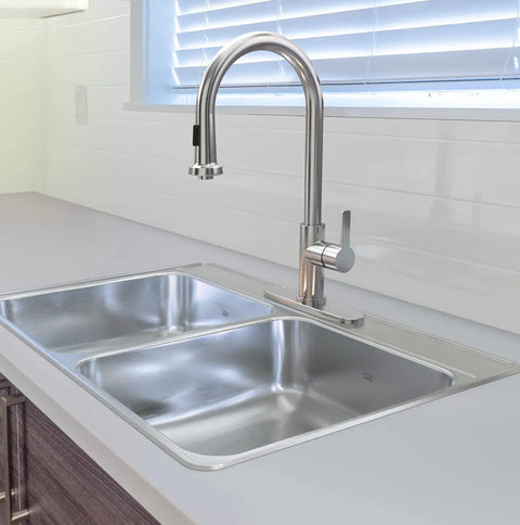 Drop-In Double Bowl Stainless Steel Kitchen Sink, 33-Inch Left-To-Right by 22-Inch Front-To-Back by 7-Inch Depth, 1-Hole
