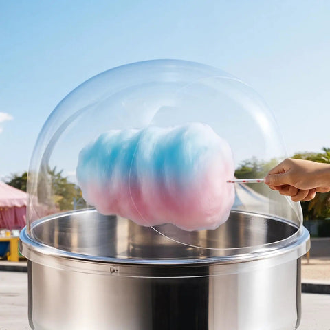 Clear Acrylic Dome Shield For Cotton Candy Machine, 21 Inch Bubble Cover With Bottom Groove, hand collecting candy
