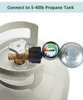 Three Foot Propane Hose Regulator With Gauge For Weber Charbroil Nexgrill Cuisinart Grills Patio Heaters And Fire Pits Low Pressure Three Eighths Inch Female Flare Nut With Three Color Tank Gauge For Easy Gas Level Reading connected to propane tank