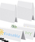20 Pack Dry Erase Name Tent Cards With Black Markers No Fuss Wipe Clean Reusable Desk Tags For Classroom Office Conferences Meetings And Weddings 8.7 X 2.8 X 1.9 Inches, shown stacked and individually, with markers
