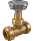 1 Inch Temperature Gauge Tee for Push To Connect Brass Plumbing Fittings Ideal for PEX Copper CPVC PE RT Systems Monitor Water Temps In Tight Spaces Durable Brass Construction with Easy Disconnect Clip Access