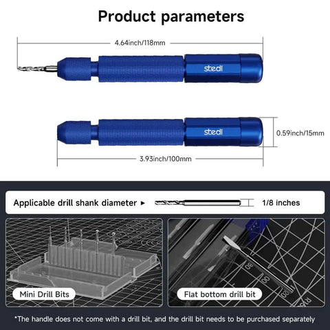 Ultra Precision Manual Pin Vise Hand Drill For Hobby Model Making, Smooth Double Bearing Craft Tool For Tiny Drilling, Rust Resistant Durable Build For Precision Mini Projects, blue 118mm hand drill, 1/8-inch shank