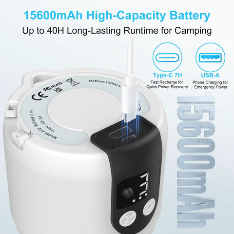USB-C charging port of Portable 18 Inch Outdoor Ceiling Fan With Light And 15600mAh Battery, Rechargeable Camping Fan
