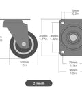 Heavy Duty Silent Rubber Swivel Caster Wheels Set Of Four Easy Mount Quiet Furniture Cart Upgrades With Stainless Bolts For Top Shelf Workbench And Table Projects, 2-inch dimensions.