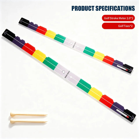 2 Pack Golf Putting Ruler And Stroke Meter 2.0 Training Aid With Color Coded Guides For Precise Distance Control And Smooth Putt Like A Boss Master Your Putt Consistency On The Green Everyday Practice Tool For Serious Players, white plastic with tees