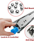 Badass Heavy Duty Full Extension Drawer Slides 26 Inch Pair demonstrating ball bearing mechanism and lock-in features.