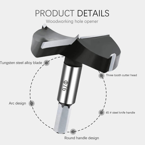 Heavy Duty 3 Inch Carbide Tipped Forstner Drill Bit Set With Bully Proof Durability And Sweet Bite Geometry For Bullseye Alignment When Drilling Crisp Holes In Lumber Plywood Hardwood And Plastic, showing tungsten steel blade and three tooth design.