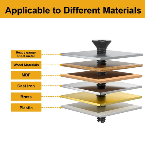 Illustration showing Five Sixteenth Inch Thread Cutting Self Drilling Deck Screws Type Seven used in various materials like wood and metal.