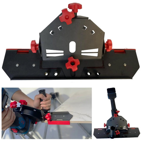45 Degree Tile Chamfering Tool For 4.5 Inch And 5 Inch Grinders With Adjustable Base Plate For Precise Tile Chamfering in use.