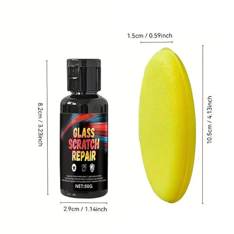 Fast Acting Eyeglass Scratch Remover 50g with a yellow sponge applicator for lens repair and polish.