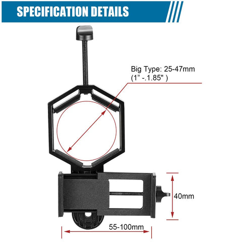 Image showing specification details of the holder for 1.25 Inch Telescope Eyepiece Eight Millimeter To Twenty Four Millimeter Zoom