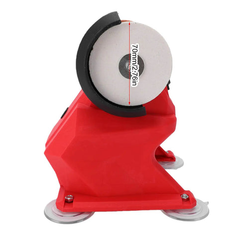 No Nonsense Cordless Bench Grinder Packing 5500 RPM And 70mm Dual Wheels, showing 70mm grinding wheel on red frame.
