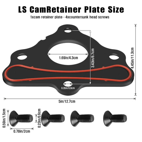 Camshaft Retainer Plate Gasket And Bolt Kit For LS And LT V8 Engines with 4 bolts and plate dimensions, wide compatibility Gen 3 4 5