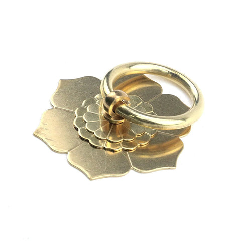 Vintage Style Gold Lotus Flower Ring Drawer Pulls 2 Pack For Cabinets And Dressers Copper Anti Rust Hardware close-up view