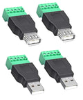 USB 2.0 Type A Breakout Board To 5 Pin Screw Terminal Connector Shield Adapter Kit With D Plus D Minus Terminals Shield 300V 8A Rating Pack Of 4 For DIY Electronics Projects