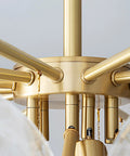 Showstopper Modern Luxury Crystal Rain Drop Chandelier close-up of gold-tone frame detail, bulb not included E14 compatible