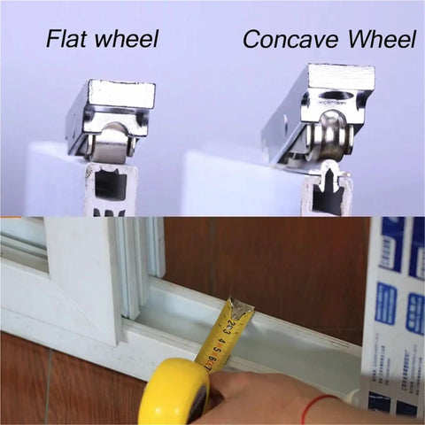 Flat and concave zinc alloy wheels comparison for Heavy Duty Zinc Alloy Push Pull Window Pulley With Dual Wheel Assembly.