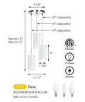 Modern Chrome Pendant Light With Clear Glass Cylinder And Frosted Inner Shade, size and bulb specifications displayed
