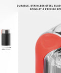 Electric Blade Coffee Grinder for Fresh Grounds in Minutes, stainless steel blade close-up and size dimensions