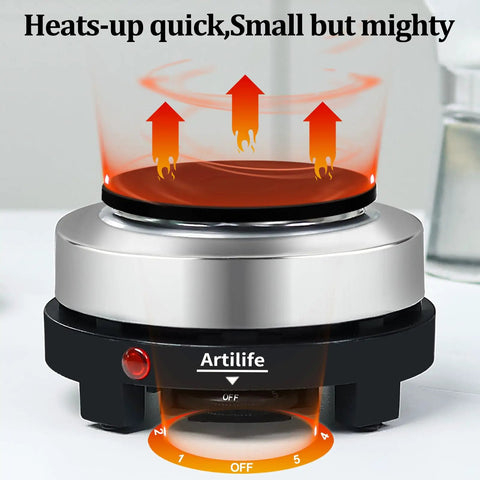 500W Mini Electric Hot Plate For Coffee Nerds Moka Pot Friendly showing quick heating feature