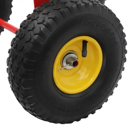 All Terrain Dolly 1200 Lbs Six Wheel Platform Cart With Pneumatic Tires Red For Heavy Loads Moving Furniture Equipment Outdoors Indoors Workhorse Steel Frame Perfect For Workshops And Garages Moving Heavy Objects Safely On All Terrains, close-up wheel