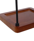 Close-up of Top Shelf Wood Coffee Dripper Stand Built Tough With Stainless Base showing wooden base and steel support.