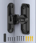 90/180 Degree Barn Door Lock And Latch In Zinc Alloy Black Finish Sliding Flip Hardware with screws and spacer on door