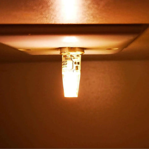 Budget-Friendly 12V LED Bulbs Pack, 10-Pack, 2700K Warm White, 3.5W Each in ceiling fixture glowing warmly