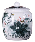 Makes Your Kitchen Vibe Level Up With This Retro Ceramic Rice Dispenser That Traps Freshness For Flour Sugar And Coffee Beans Using A Dead On Airtight Seal And Trendy Tassel Handle Massive 25kg Canister with floral design.