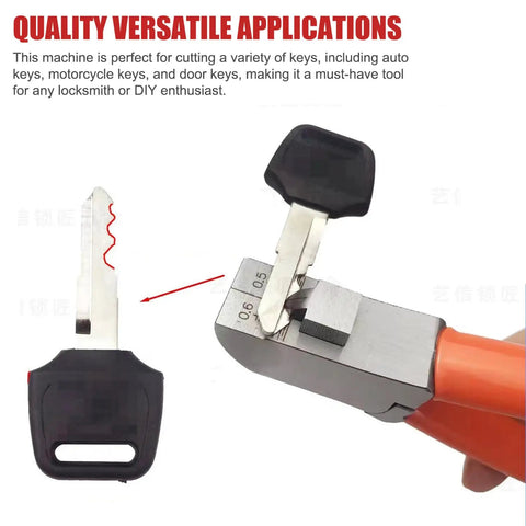 Pro Grade Key Duplicator And Cutting Machine For Vehicle Keys With Stainless Steel Construction shown cutting key