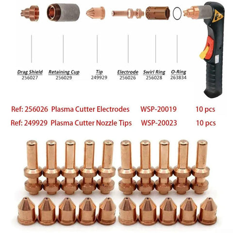 20 Pcs Electrodes 256026 And Tip 249929 Set For Spectrum 875 Auto Line Plasma Cutter 60A XT60 And XT60M Torch Tips