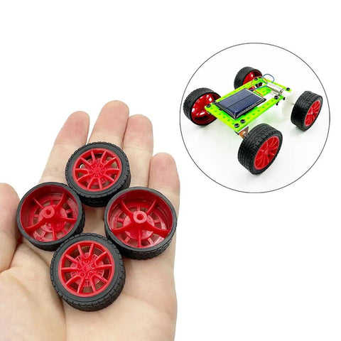 12 PCS RC Car Wheels Set 30mm Rubber Tires With 6 Round Axles 2mm Shaft And 100mm Length Red Perfect For DIY Model Toy Building Projects