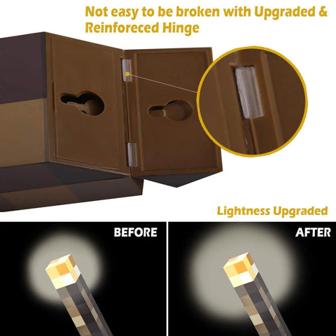 Lit Up Wall Torch With Battery Or USB Power Pluggable Night Lamp hinge detail and lightness comparison