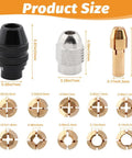 Image showing product size of All In One Keyless Drill Chuck Collet Set For Rotary Tools 1/32 To 1/8 Inch Shanks Replacement Kit components.