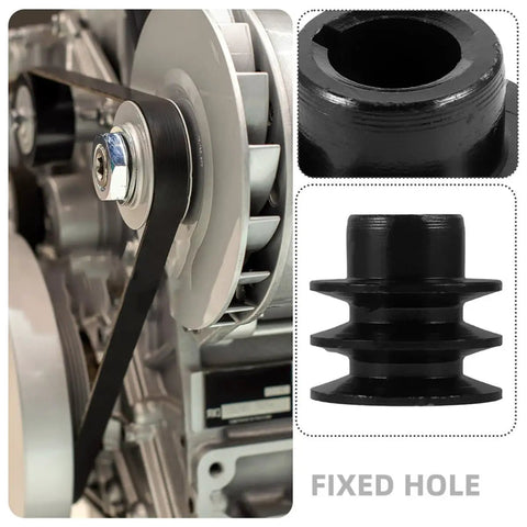 Heavy Duty Double Groove V Belt Pulley Replacement With 20 Mm Shaft Cast Iron Sheave for water pumps shown with attached belt.
