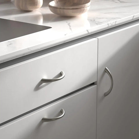 Curved Cabinet Handles 20 Pack Solid Zinc Alloy Drawer Pulls In Brushed Nickel 5 Inch Center To Center on kitchen cabinets