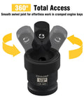 Heavy Duty Universal Joint Swivel Socket Set Three-Piece 1/2, 3/8, and 1/4 Inch Drive Flexible U-Joint Adapters in CR-Mo Steel