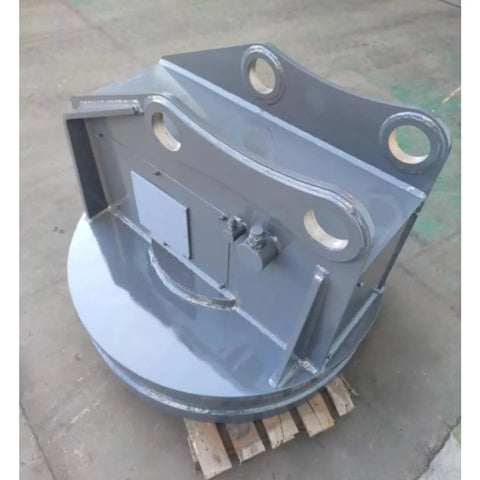 Heavy Duty Hydraulic Scrap Magnet Lifter For Excavators, round steel design with hydraulic components for efficient scrap handling.