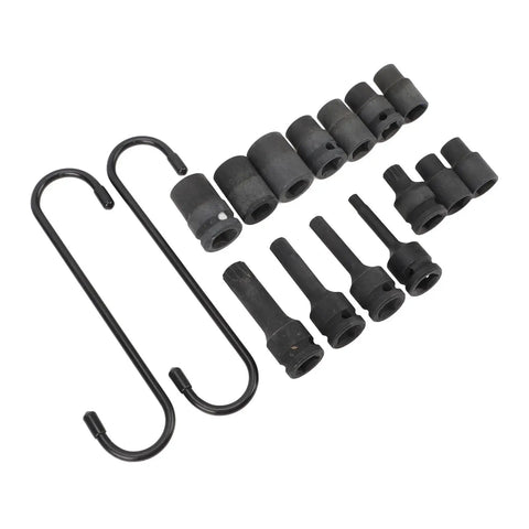Top Tier Torvex 15 Piece Caliper Socket Set For German Cars Impact Brake Removal Tool Kit Essential Gear For Pro Mechanics And DIY Car Fixers, black sockets and hooks