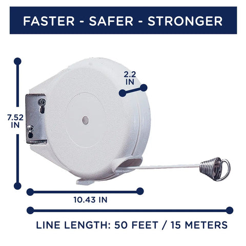 Indoor Clothesline With Retractable Reel 50 Foot Line No Fuss Drying System 10 Kg Capacity Wall Mount Inside And Outside Use Clips Off Bracket