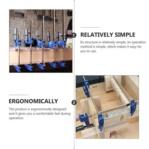Heavy-Duty 6-Inch F Clamp For Woodworking Blue Clip, Fast Bar Carpenter Clamp securing wooden boards in workbench