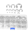 Stainless Steel External Circlip Assortment Kit E Type Retaining Rings for Shafts Gears and Bearings, Reliable Fastening for Industrial Repair.