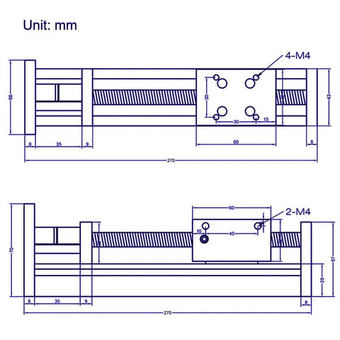 Technical blueprint of 150mm Travel Linear Rail Guide Kit with SFU1605 Ballscrew for DIY CNC Router Rig X Y Z Linear Stage Actuator
