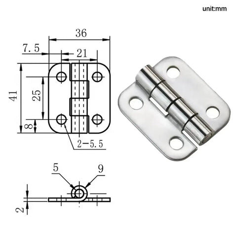 Built Tough Heavy Duty Stainless Steel Flat Hinges for Industrial Motors Automation Equipment with precise measurements.