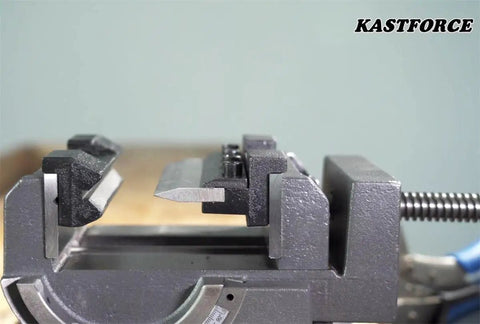 4 Inch Vise Mount Metal Brake Bender Attachment for 14 Gauge Steel and 1 Eighth Inch Aluminum Removable Finger Dies, side view.