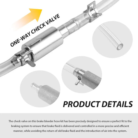 Close-up of check valve in Brake Bleeder Hose Kit With One Way Valve And Clamps For Cars And Motorcycles, DIY Friendly Hydraulic Tool